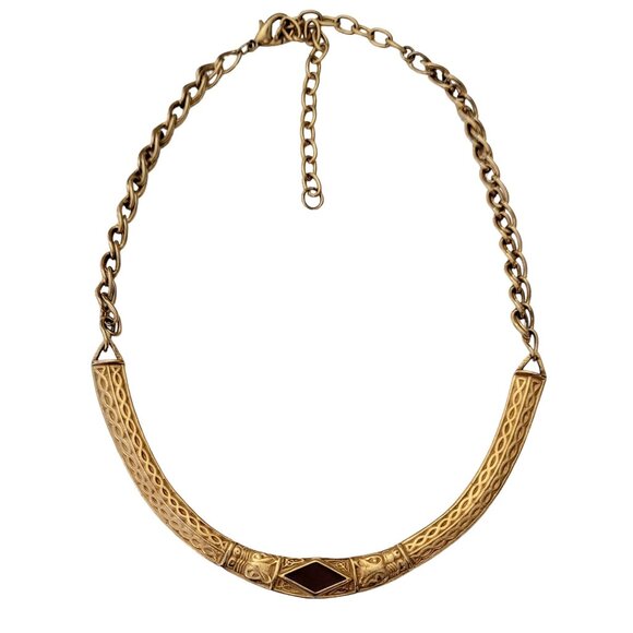 MMA Matte Gold Tone Egyptian Revival Style Collar Necklace 21" Long Signed, E769 - Picture 8 of 8